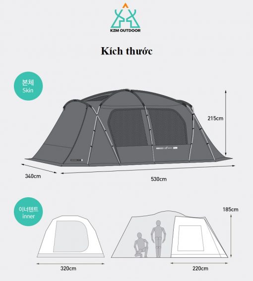 Kích thước của Lều cắm trại 4 người Kazmi K20T3T012