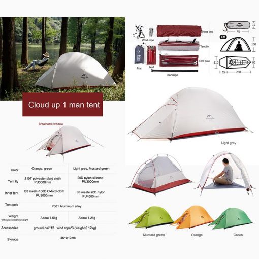Kích thước của Lều cắm trại Naturehike NH18T010-T 1 người