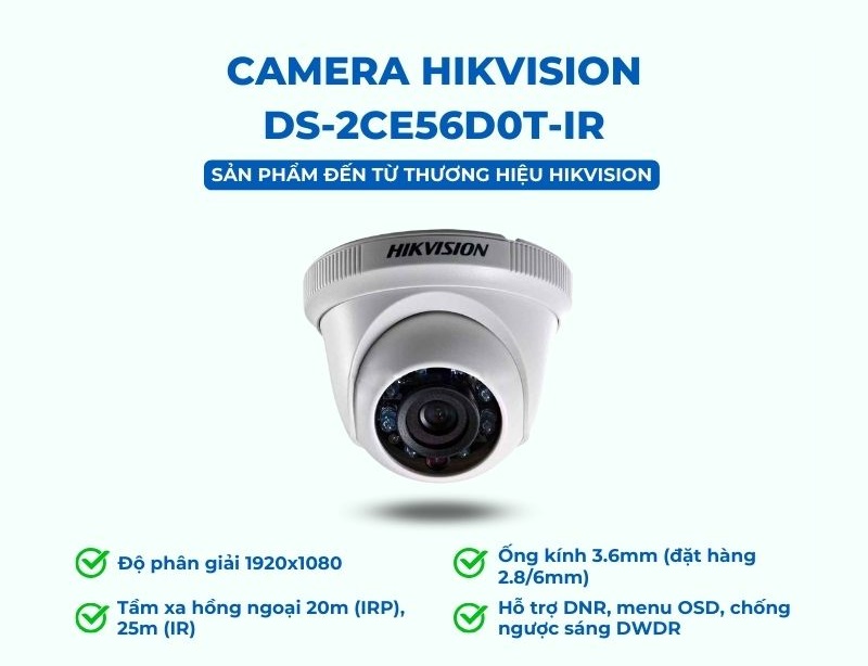 camera Hikvision Dome 2MP DS-2CE56D0T-IR